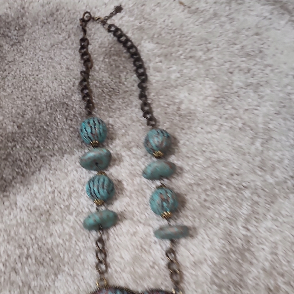 Heart Pendant Necklace with Turquoise and Pink Accents - Picture 4 of 5